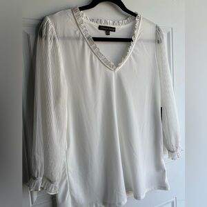 White Sheer Blouse with Ruffle Trim